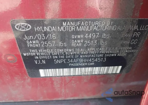 2017 Hyundai Sonata Sport z USA, uszkodzony, nr VIN 5NPE34AF9HH454513